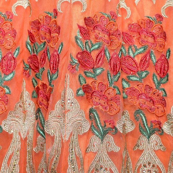 Stunning Orange & Gold Embroidered Anarkali Gown Indian Dress Suit Wedding - Picture 8 of 16